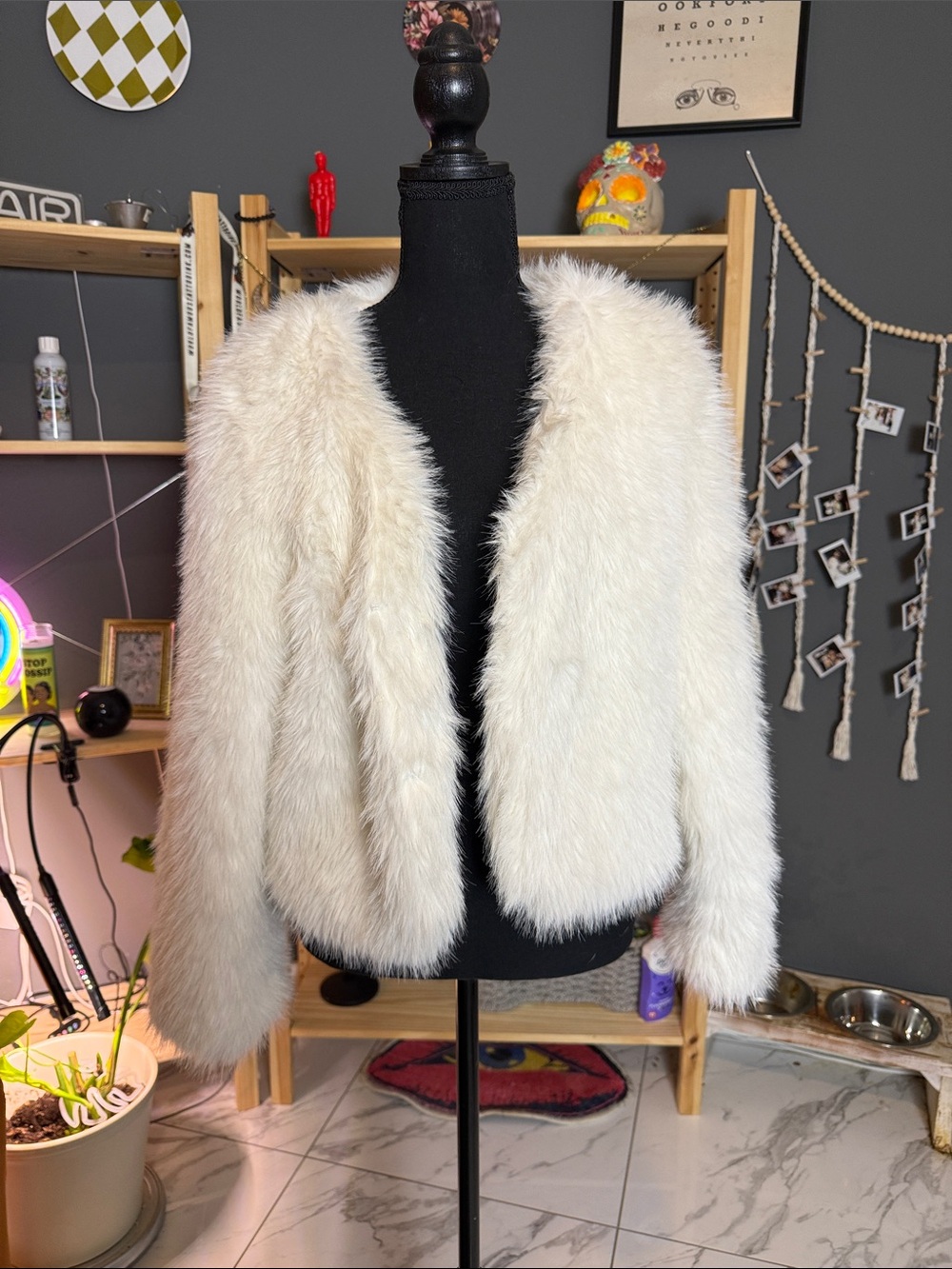 Women's Ivory Faux Fur Short Jacket